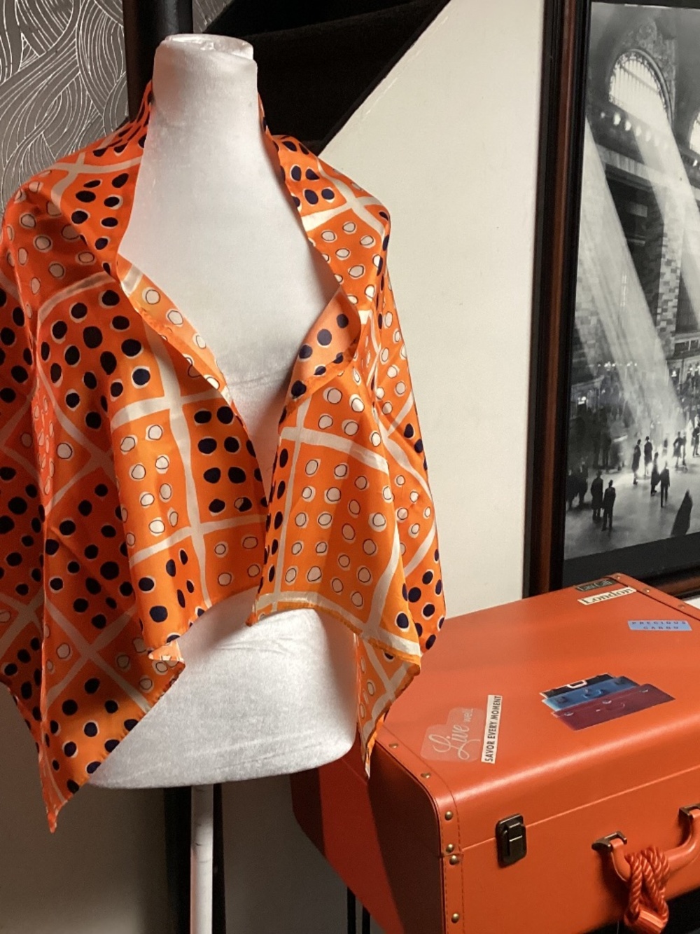Vintage Geometric Polka Dot Scarf Retro 80s Statement‎ Boho Wrap Travel